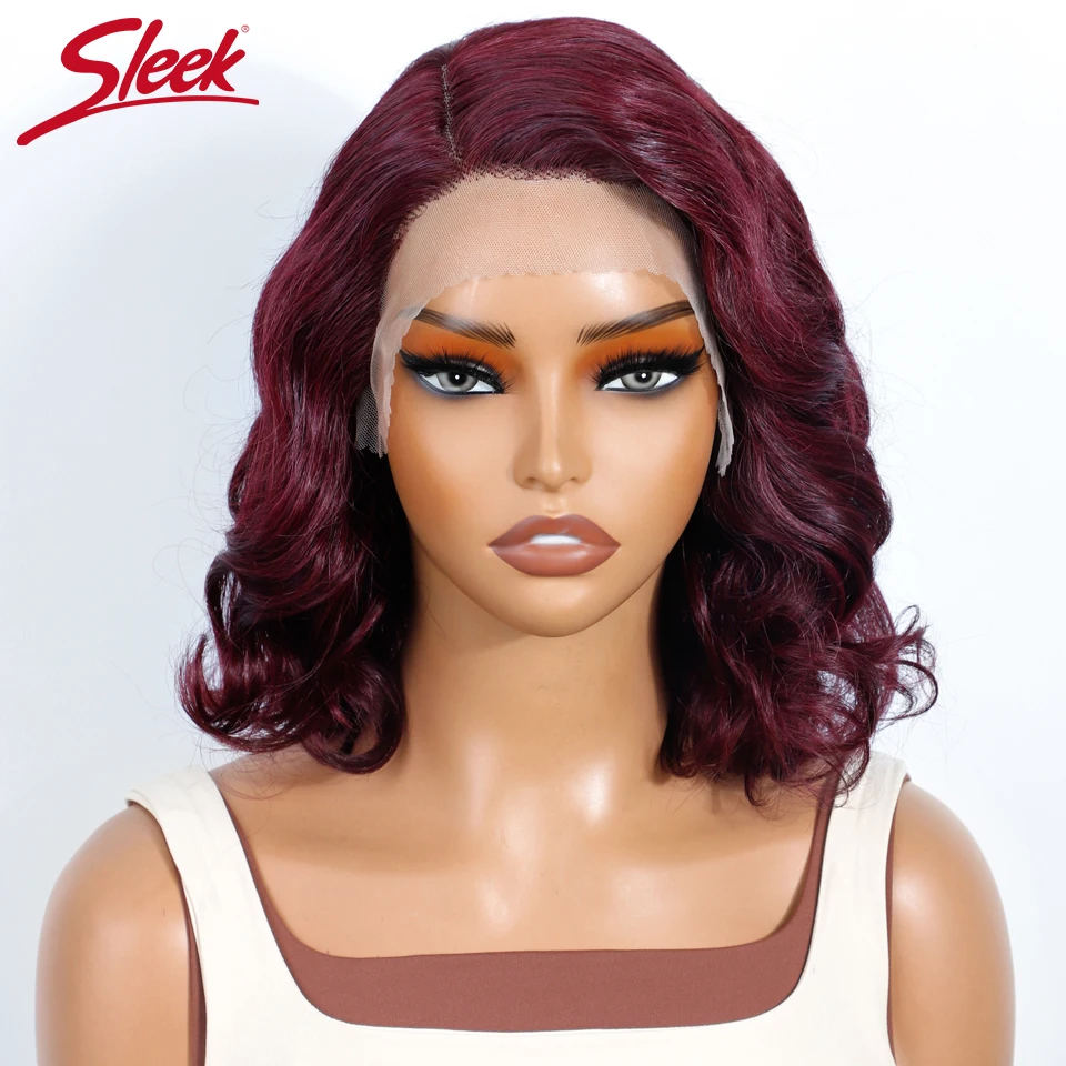 Brazilian Body Wave 13*5*2  Side Part Lace Frontal Wig  Short Bob Human Hair Wig Pre Plucked Red 99J 100% Human Hair Bob Wig