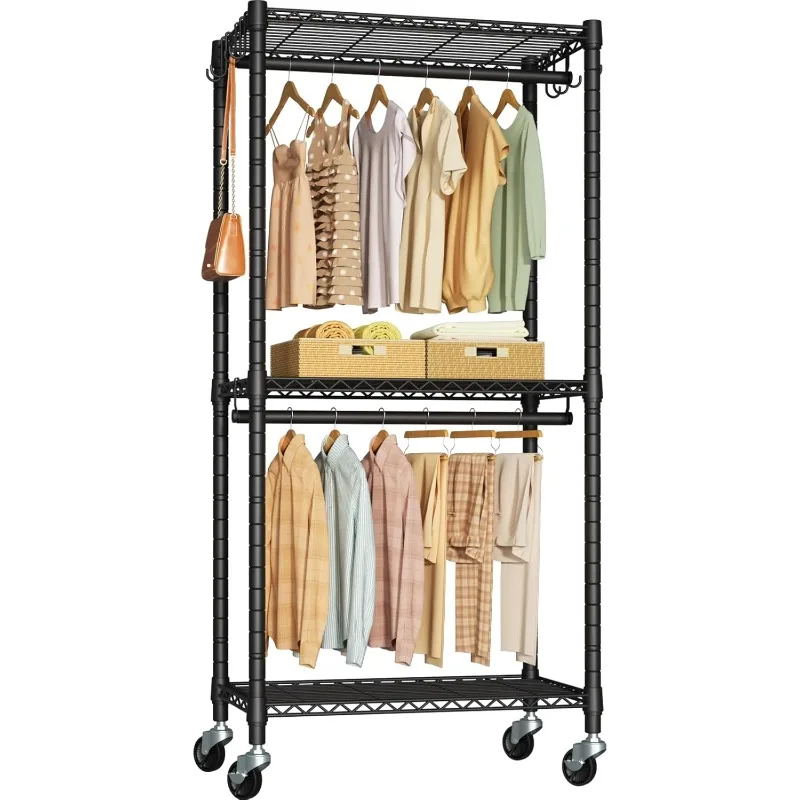 

P3 Mini Rolling Clothes Rack, Clothing Racks for Hanging Clothes, Heavy Duty Garment Rack with Wheels, Freestanding Portable