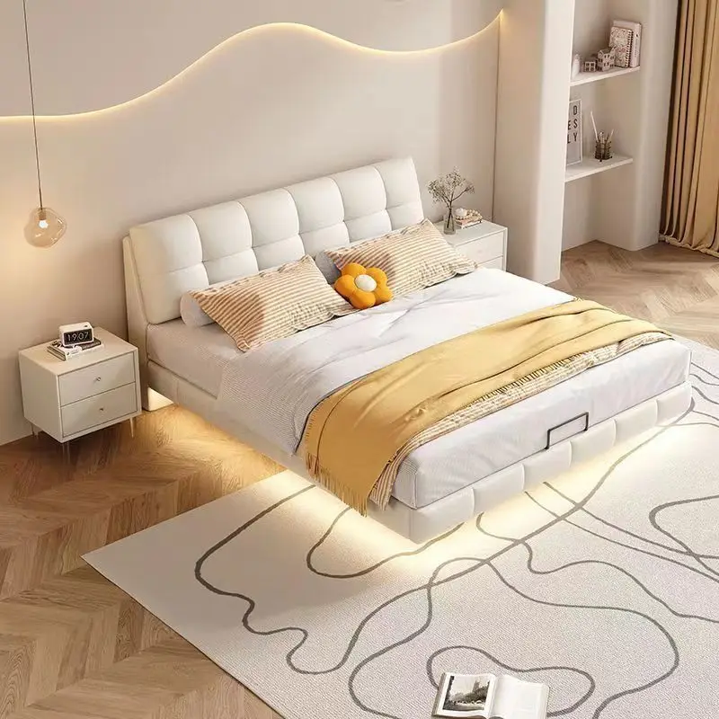 Suspended leather bed 1.8 meters double master bedroom 1.5 meters family bedroom wedding bed wood