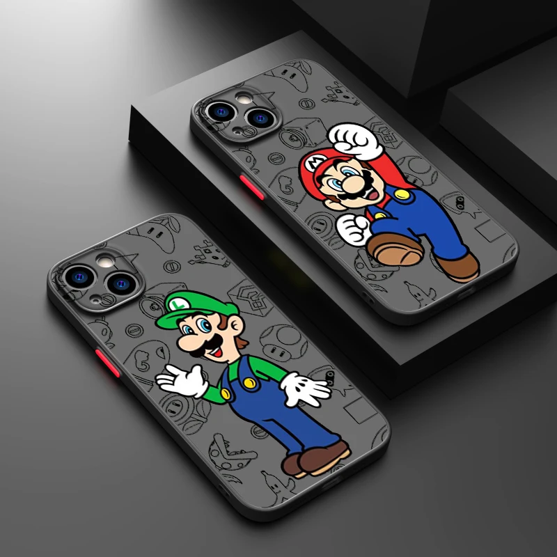 Super Mario Bros Art Phone Case For iPhone 15 14 13 12 11 Pro Max mini XS Max XR X 8 Plus SE Frosted Translucent Cover