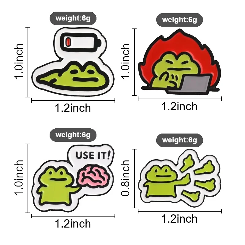 Burnout Frog Badge Low Battery Enamel Pin Work Humor Lapel Brooch Cartoon Froggy Use Your Brain Animal Accssories