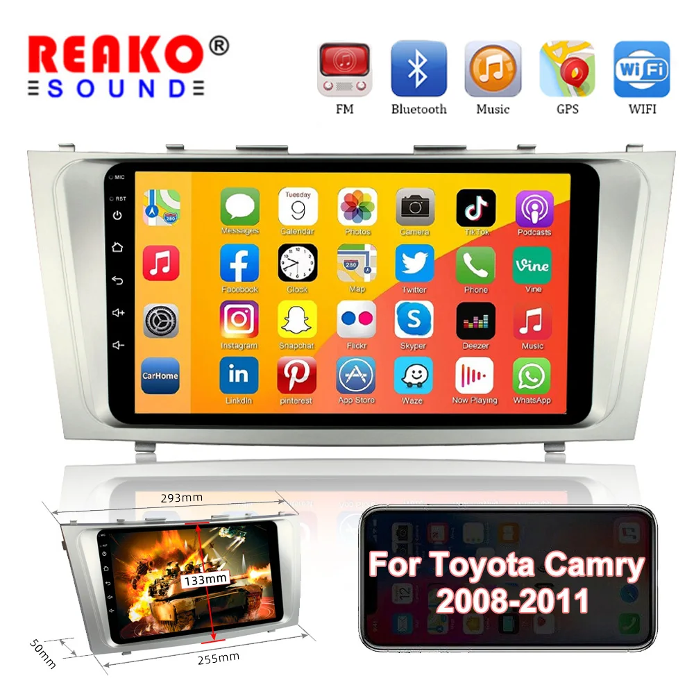 

REAKOSOUND 2 Din Android 11 Car Radio Multimedia Video Player for Toyota Camry 2008-2011 GPS Navigation Carplay FM BT Stereo