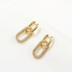 14K Gold Plated Double Section U-shape Horseshoe Oval Hoop Earrings for Women Vintage Ins Removable Earrings Party Jewelry