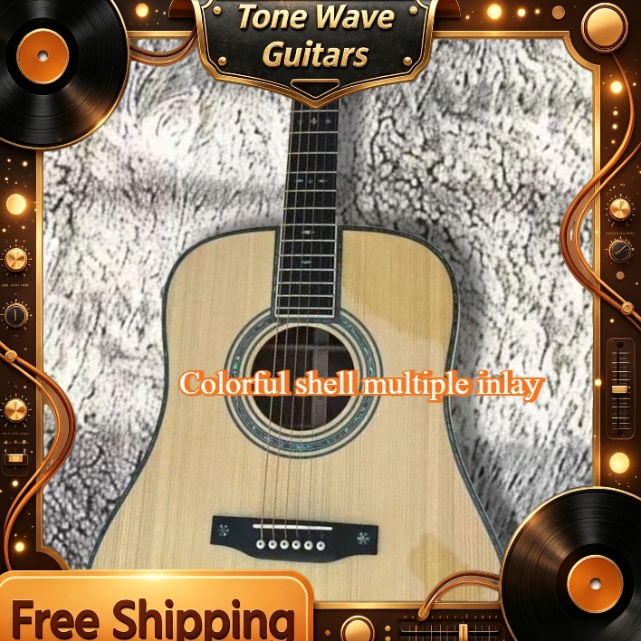 2026 Hot  D42 Acoustic Guitar 41 Inch Spruce Solid Top Piano Body Rosewood Fingerboard Colorful Shell Multiple Inlay Unisex