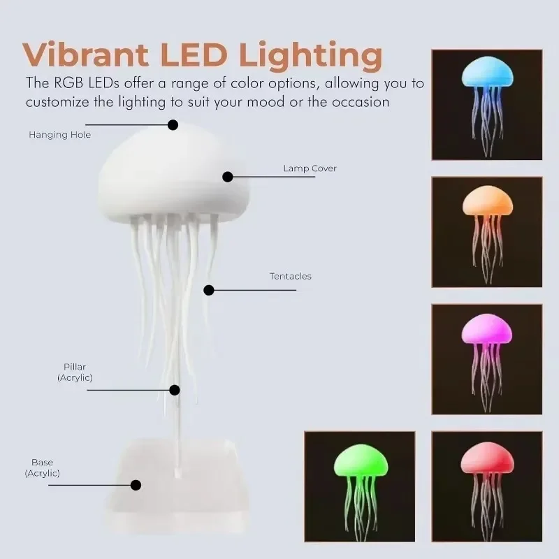 LED Jellyfish Lamp Gradient Swimming Jellyfish Light Sensing Atmosphere Night Light Suitable for Children's Bedroom Home Decor