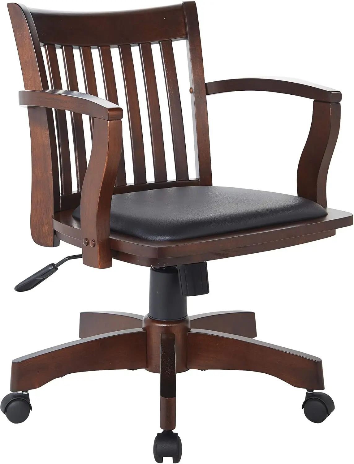 Osp Home Furnishings Deluxe Wood Banker'S Desk Chair With Padded Seat, Adjustable Height And Locking Tilt, Espresso Finish And