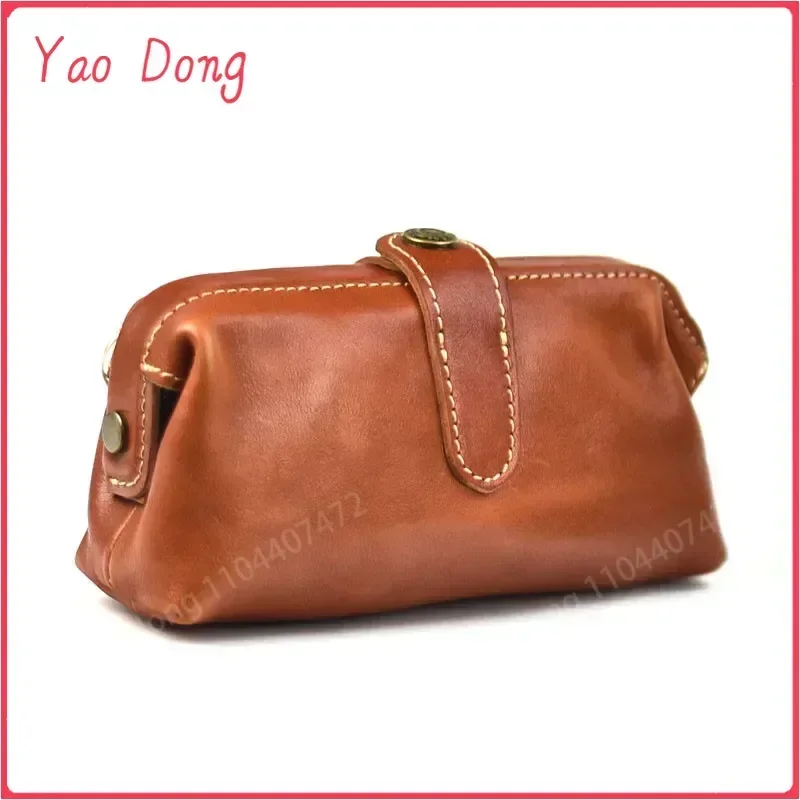 Yao Dong Simple vintage designer genuine leather women clutch cosmetic bag casual soft real cowhide small rencil coin purse stor