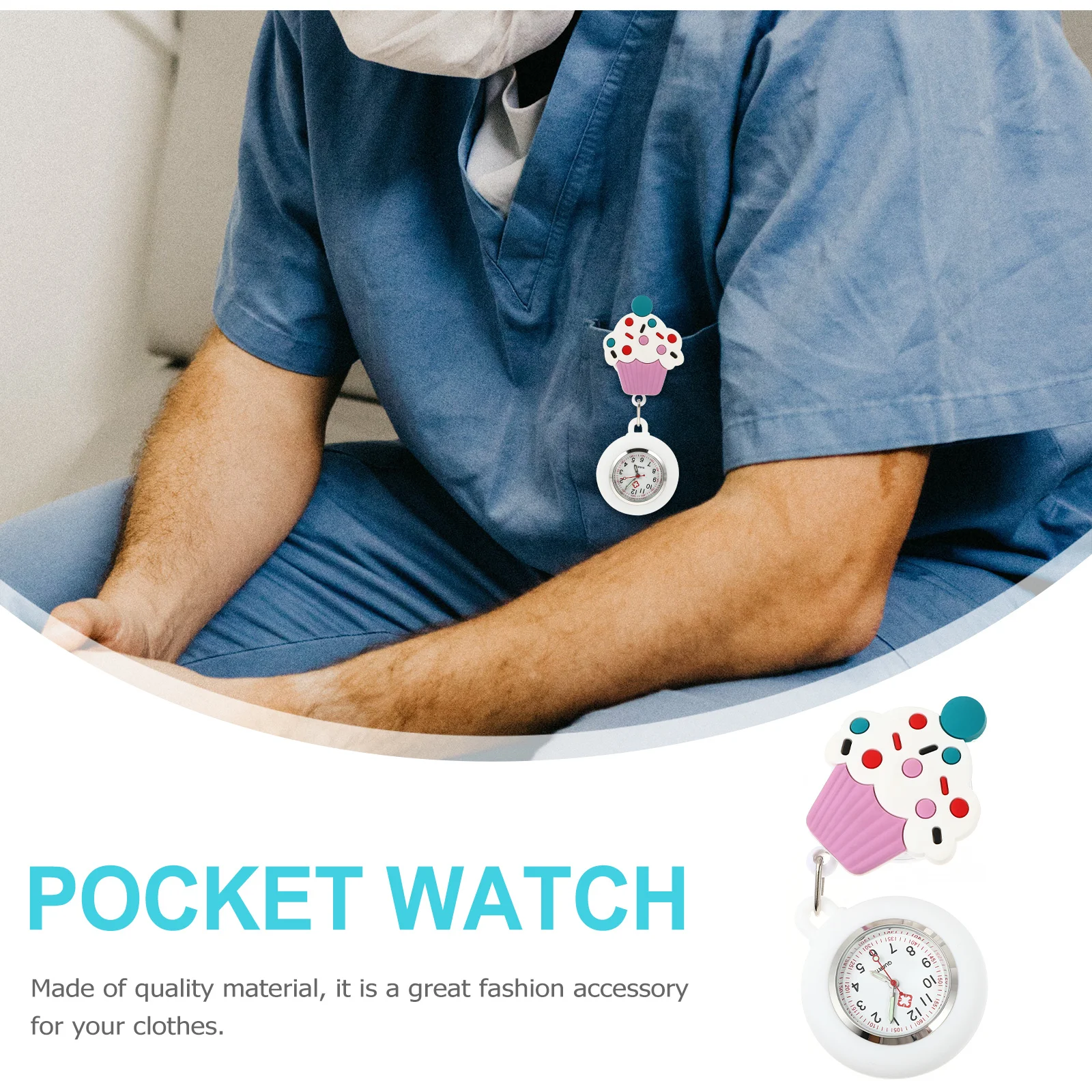 ساعة جيب للممرضات من السيليكون الناعم، تصميم بمشبك قابل للسحب لطلاب الموظفين الطبيين، ساعة متينة لطية صدر السترة، ساعة للرضاعة #5