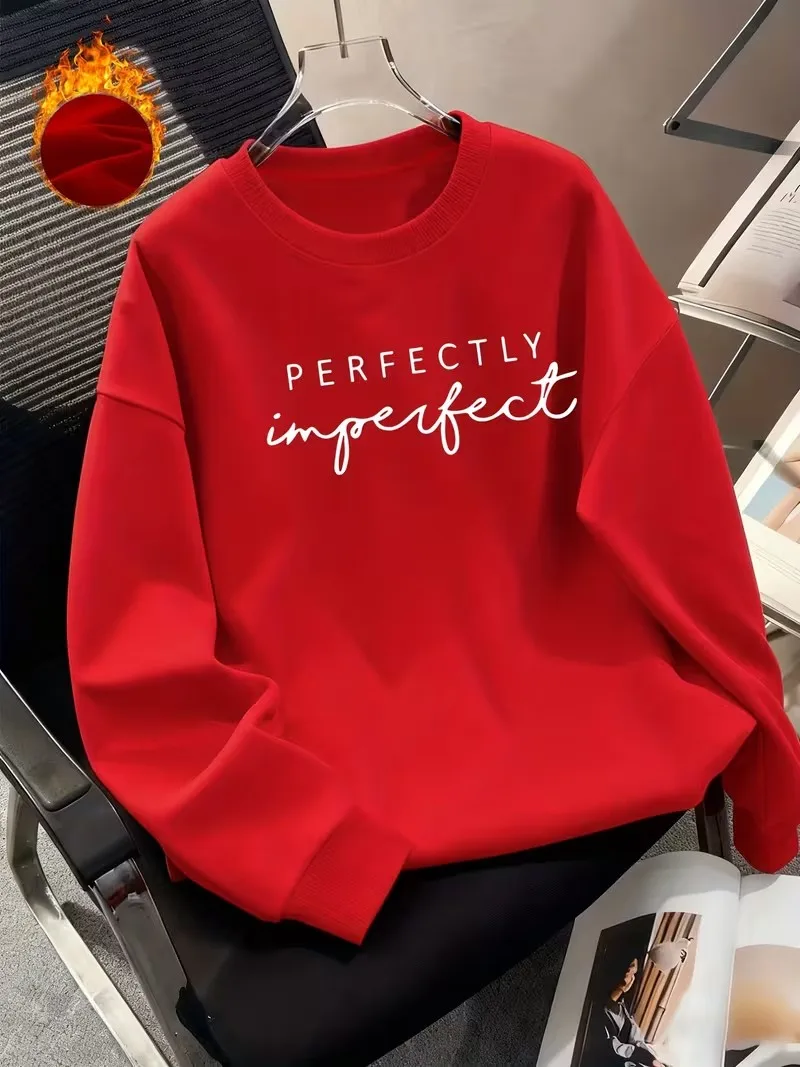 90s Graphic Perfectly Imperfect Letter Print Womens Hoodies Y2k Fleece Sweatshirt Fashion O-Neck Pullover Casual Hoody