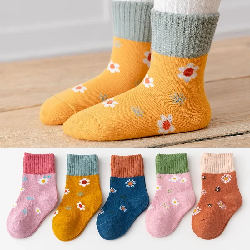 5 Pairs /lot Cute Baby Girls Socks Autumn Rainbow Stripes Cotton Children socks Infant Toddler Boy Socks Kids Calcetines 1-12Y