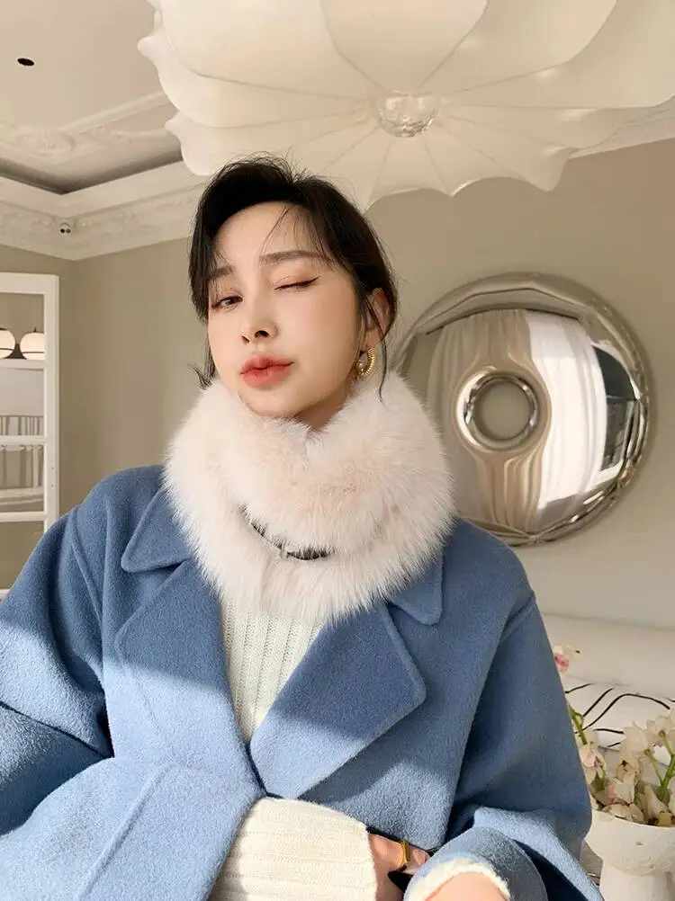 Real Fox Fur Collar Ladies Winter Furry Fox Fur Scarf Women 100% Natural Fur Scarf Women Warm Neck Short Scarf Shawl Winter
