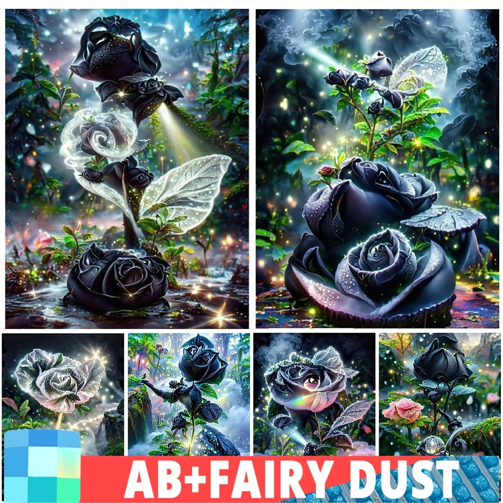 

Fairy Dust AB Dream Flower Full Square Round Diamond Painting Mosaic Black Rose Embroidery Fantasy Flowerhome Home Decor