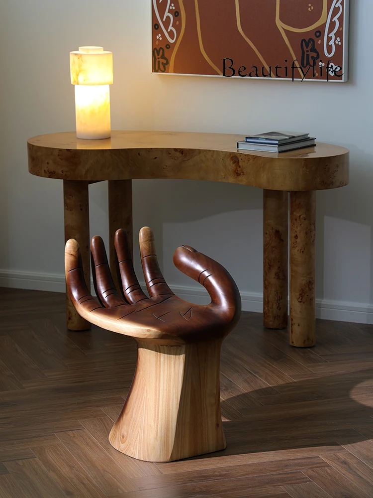 

Designer Finger Chair Solid Wood Fiberglass Leisure Chair Medieval Art Palm Single Chair