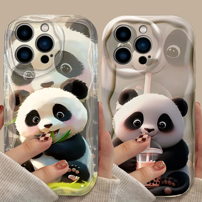 Cute Cartoon Panda Silicone Phone Case For iPhone 16 15 14 13 12 11 Pro Max X XR XS 8 7 Plus SE 2020 Shockproof Clear Back Cover