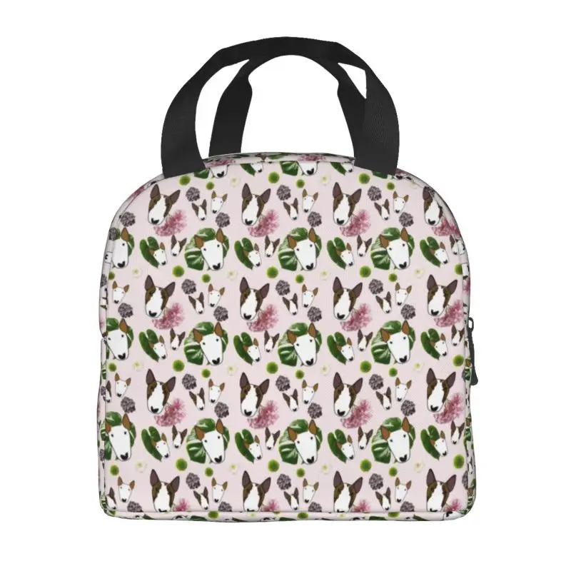 Custom Tropical Print Lunch Bag Men Women Bull Terrier Dog Warm Cooler Insulated Lunch Box for Kids School