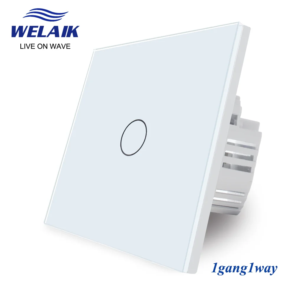 WELAIK EU 86*86mm 1gang 1way Crystal Glass Panel Intelligent Light Smart White Wall Touch Switch 220V B1911CW