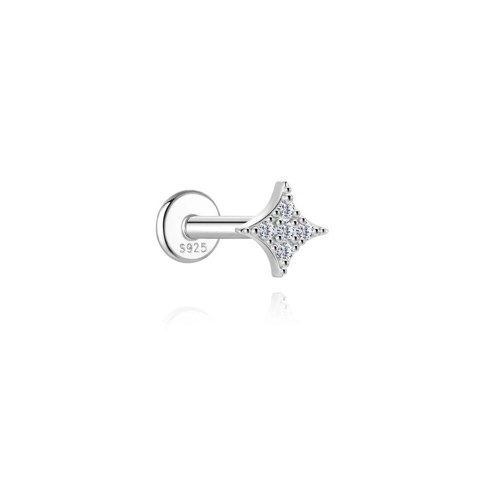 CANNER 925 Sterling Silber Nieten-Zirkon-Ohrstecker mit flachem Kopf für Damen, geometrischer Pferdeaugen-Partyschmuck, Geburtstagsgeschenke