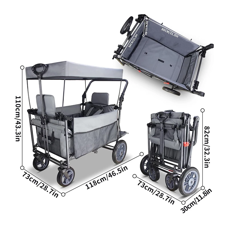 OEM Heavy Duty Double-Deck Portable Collapsible Folding Outdoor Garden Trolley Beach Picnic Camping Wagon Cart With Canopy