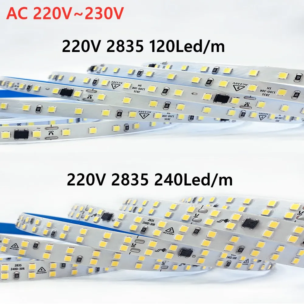 AC 220V LED Strip Light SMD 2835 1M 5M 10M 20M 120/240 LEDs Warm White Flexible And Cuttable Soft Lamp Led Strip For Bar Home