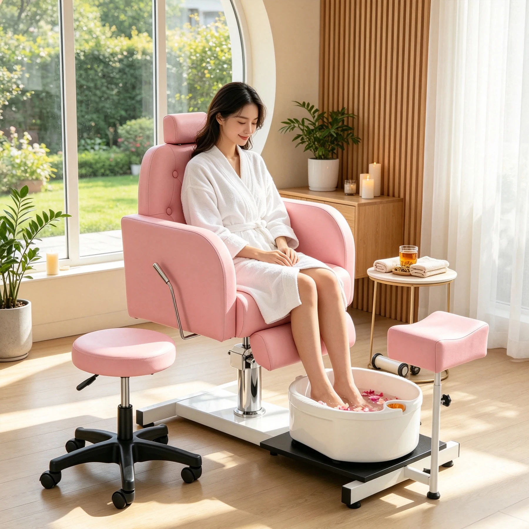 Hydraulic Reclining Pedicure Chair with Foot Basin, Adjustable Salon Chair with Stool for Nail Spa