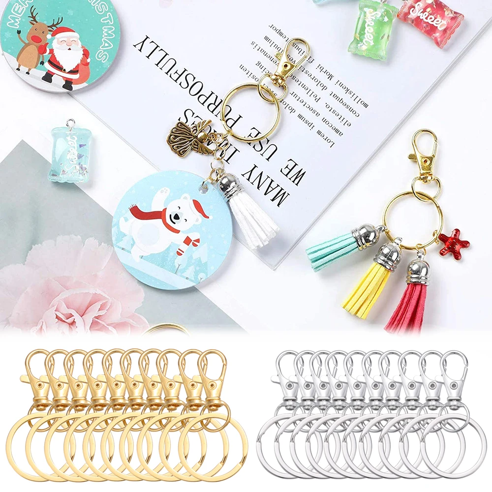 50PCS Metal Swivel Clasps Lanyard Snap Hooks with Key Rings Key Chain Clip Hooks Lobster Claw For Keychains Jewelry DIY Crafts