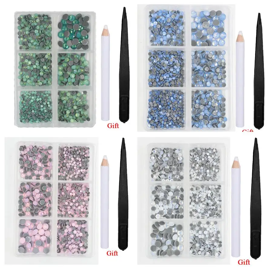 Wit/Blauw/Groen/Roze Opal Mix Hotfix Nail Art Rhinestone Crystal SS6-SS30 Glas Strass Hotfix Ijzer Op steentjes Decoretion