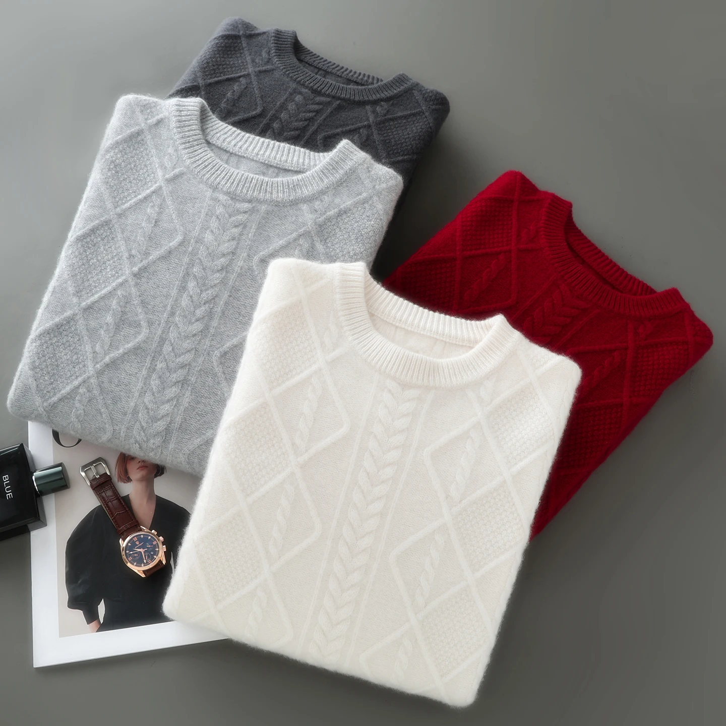 

100% Merino Wool Knitwear Autumn Winter Men Sweater O-neck Pullover Twist Pure Wool Long Sleeve Comfortable Popular Clothes Top