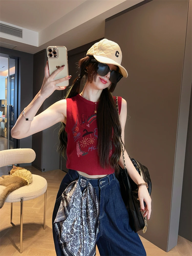 

Женский трикотажный жилет Slim Fit: новинка весна-лето, модный базовый топ с цветочным узором для повседневной носки