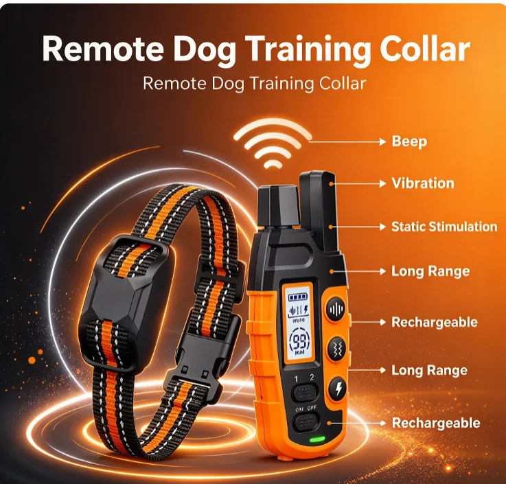 Waterproof Dog Training Collar Rechargeable Remote Anti Bark Device Electric Shock Pet Trainer for Small Large Dogs Behavior Con