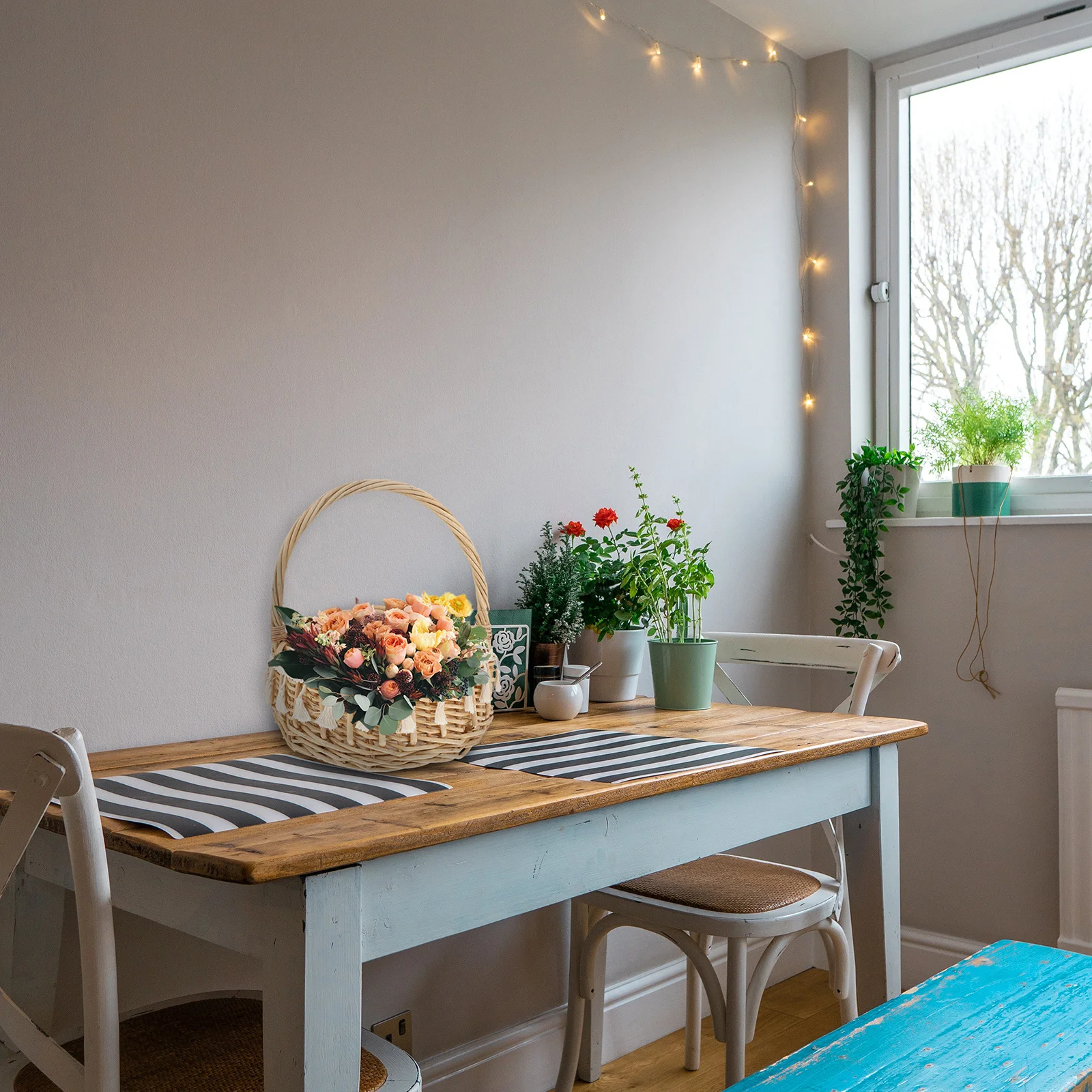 

1pc Woven Flower Basket Large Portable Bride Basket For Wedding Easter Photography Props Flower Accessory Storage Container