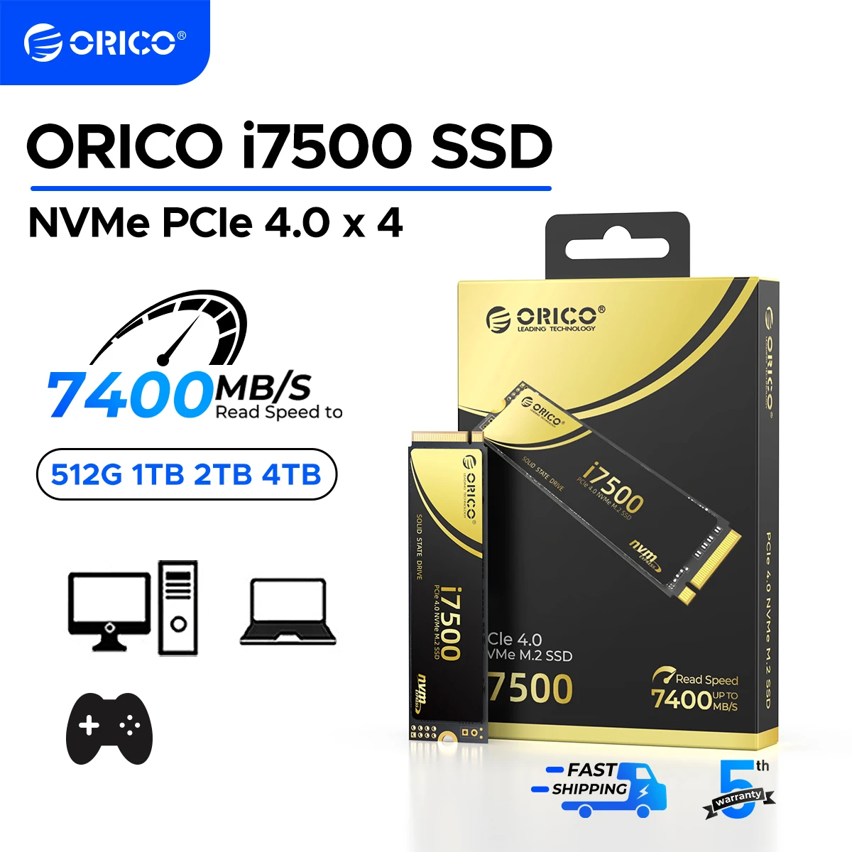 ORICO NVMe SSD PCIe 4.0 До 7400 МБ/с SSD M.2 2280 PCIe 4.0X4 Внутренний твердотельный накопитель SSD для PS5 Gaming