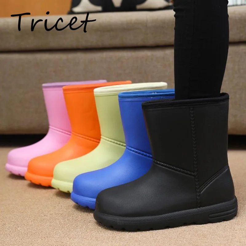 Women\'s EVA Short Rain Boots New Winter Warm Plush Snow Boots Solid Thick Bottom Female Footwear Outdoor Waterproof Water Shoes