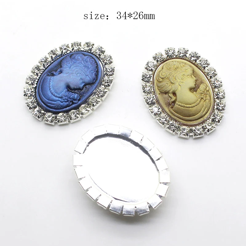 YWXINXI 10Pcs new 34 x 26MM oval rhinestone flat-bottomed resin beauty head accessories, DIY hair accessories and clothing decor