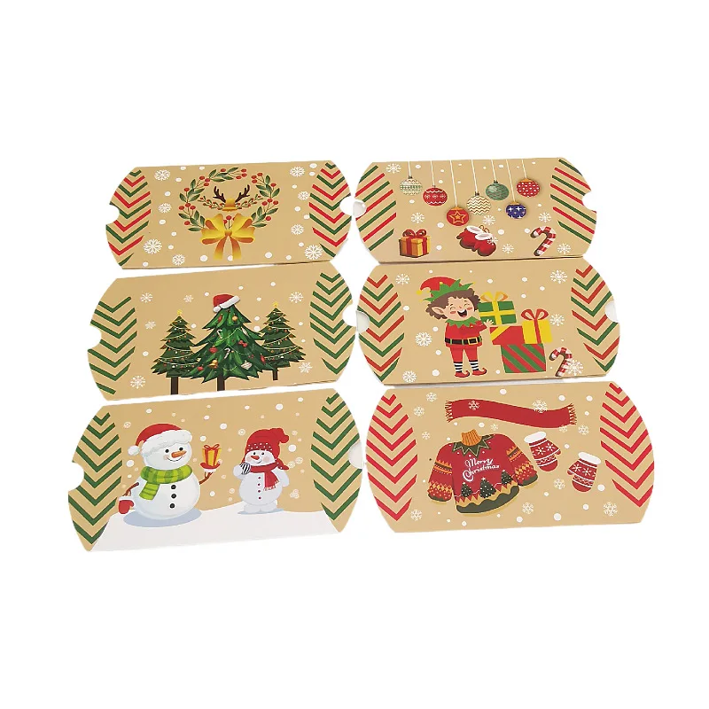 12/24Pcs Kraft Paper Christmas Pillow Candy Gift Box Sweet Creative Favor Gift Packaging Gift Box Merry Christmas Party Supplies