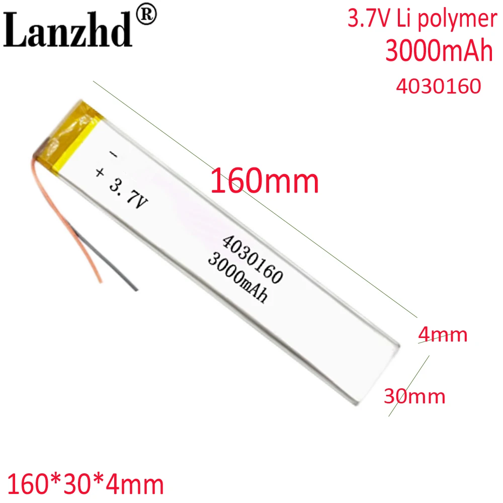 3.7V 3000mAh Lithium Polymer Li ion lipo Battery For DVD E-books phone power bank Tablet PC laptop 160*30*4mm 4025160