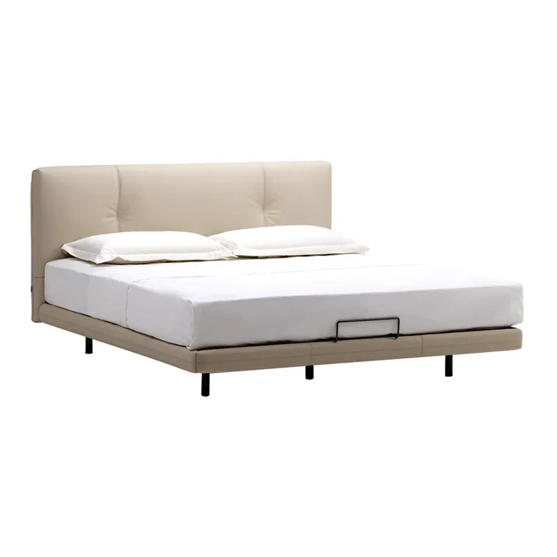 Nordic medieval retro style MCM puff full leather high backrest flush edge suspension platform bed