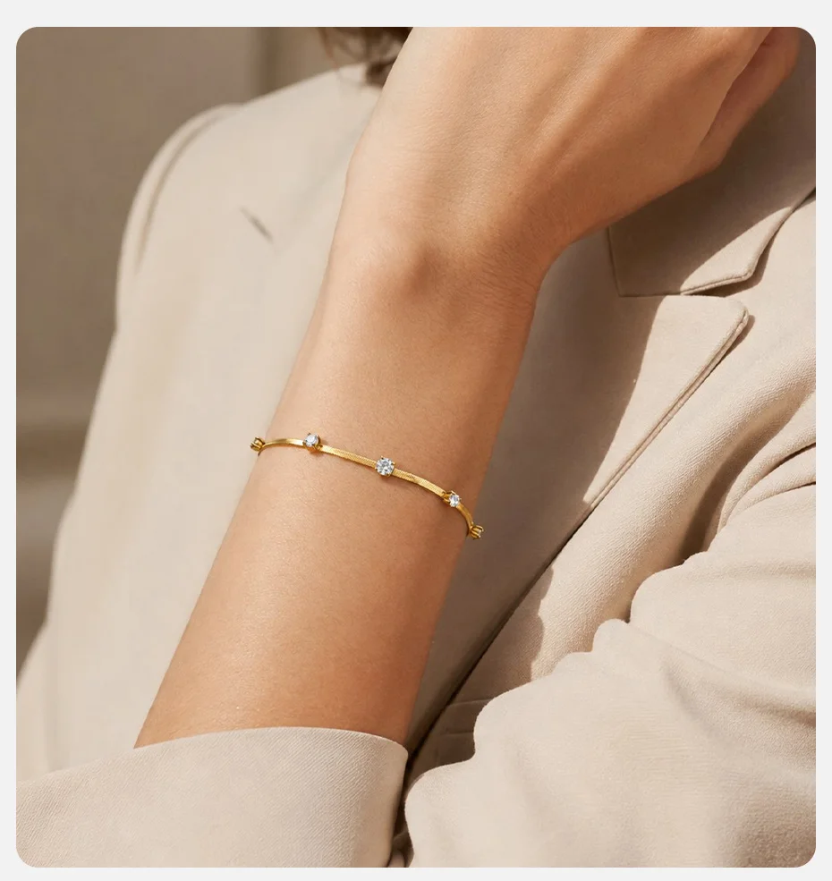 Vnox Elegantes Rundes Zirkonia-Kettenarmband für Damen, 18K Vergoldeter Edelstahl-Choker, Stapelbarer Hochzeitsschmuck – Detail 2