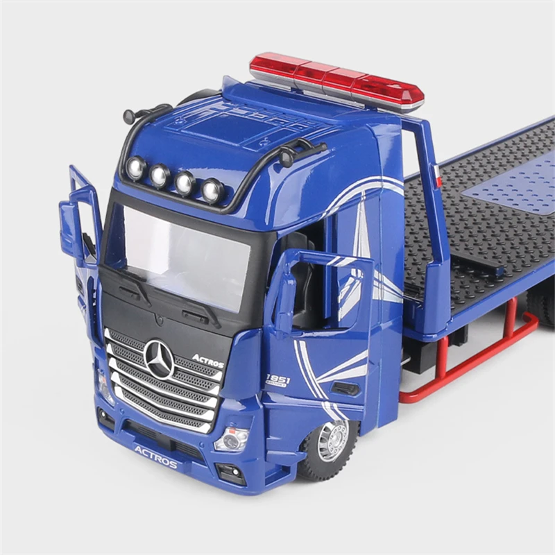 Large Size Alloy Deck Flatbed Trailer Model Metal Heavy Semi Trailer Transport Vehicle Truck Car Model Sound Light Kids Toy Gift