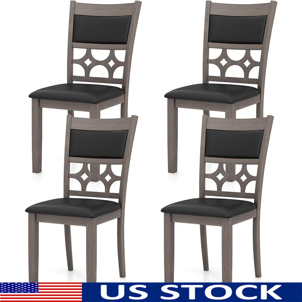 Set of 4 Wooden Armless Dining Chairs Padded Backrest Upholstered Seat Rubber Wood Legs Farmhouse Kitchen Furniture