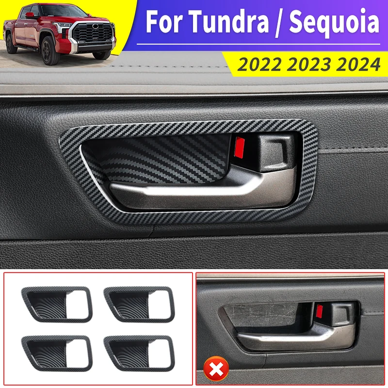 For 2022-2024 Toyota Tundra Sequoia Carbon Fiber Interior Design Accessories Upgrade Door Handle Protection Sticker Modification