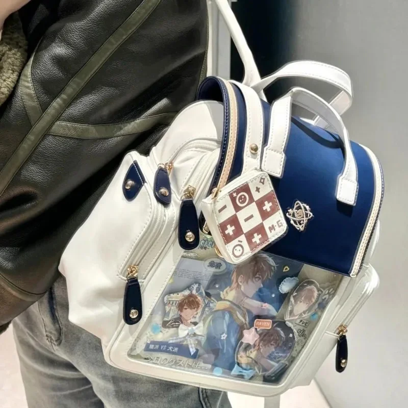 Y2K śliczny Vintage estetyczny plecak Ita kobiety o dużej pojemności PU plecak studencki JK Girl przezroczysta torba moda Preppy plecak