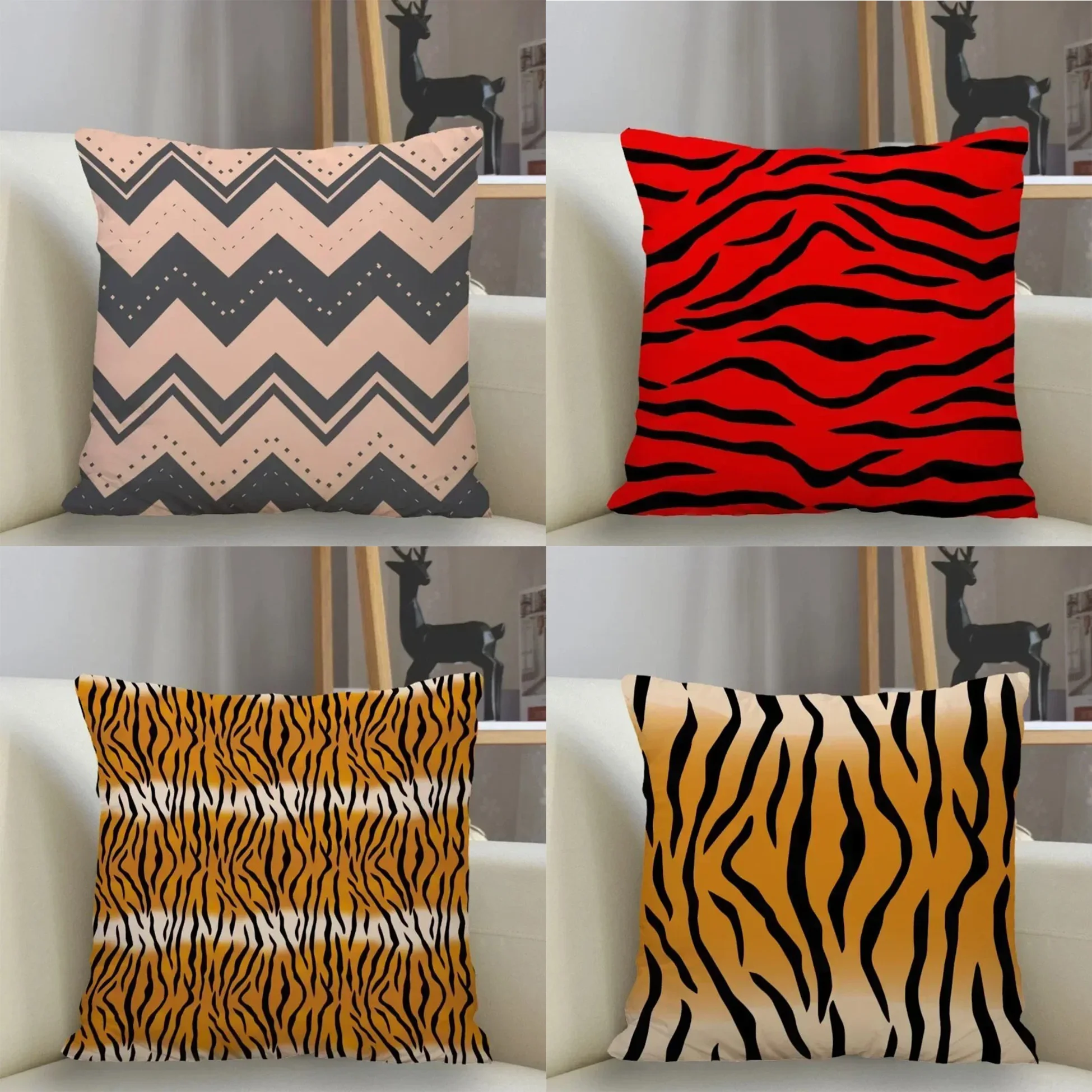 Home Decor Zigzag & Tiger Pattern Digital Print Pillow Covers Pattern Cushion Cover Suitable for Sofa Bedroom Car Pillow Cover