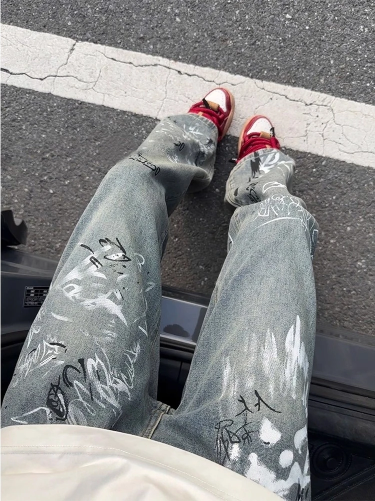 

Мужские джинсы American High Street fiti синего цвета, прямого кроя, слегка расклешенные, повседневные, износостойкие, прочные, для ежедневной носки, модные