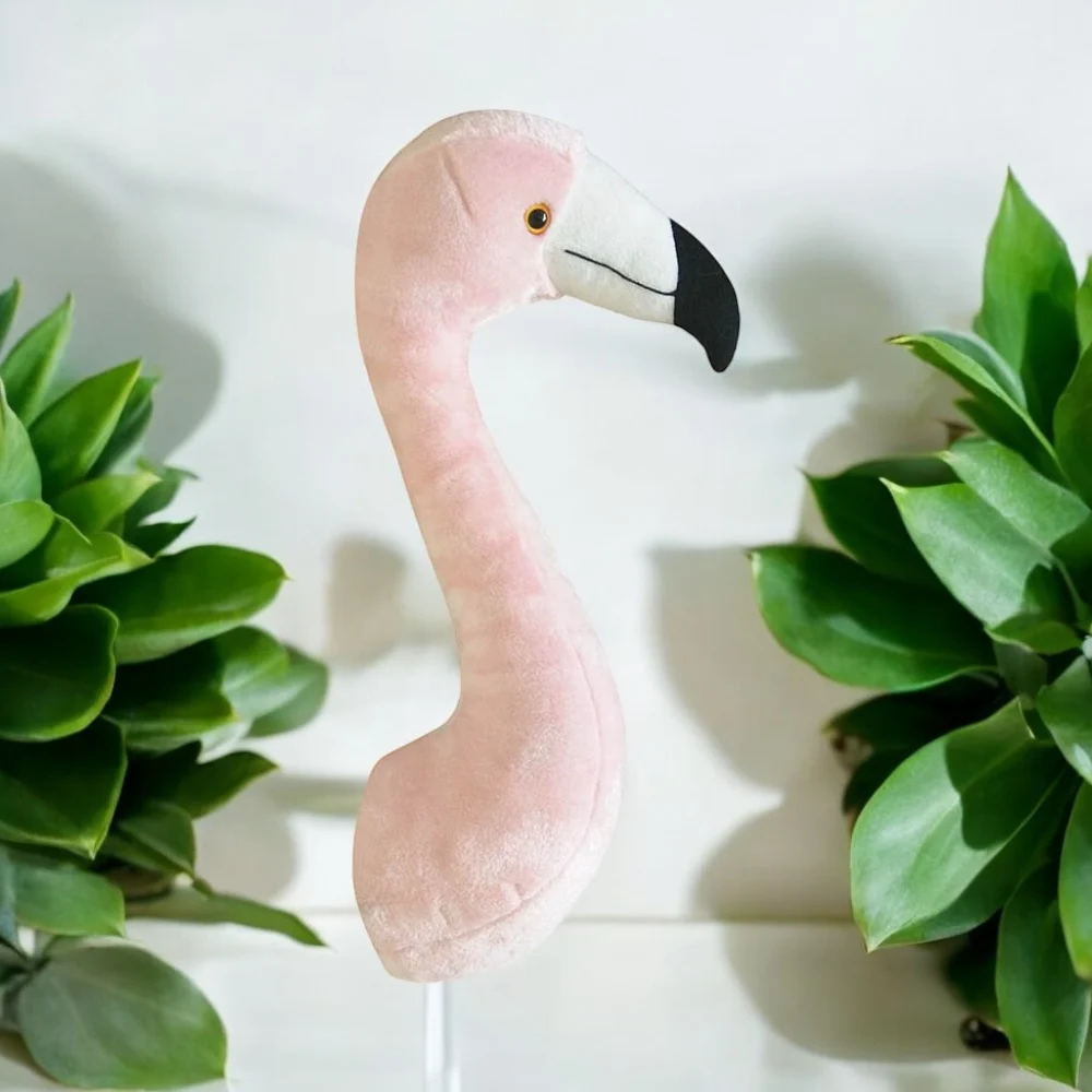 New lifelike stuffed animal flamingo head for wall decoration animal head of kids bedroom gift