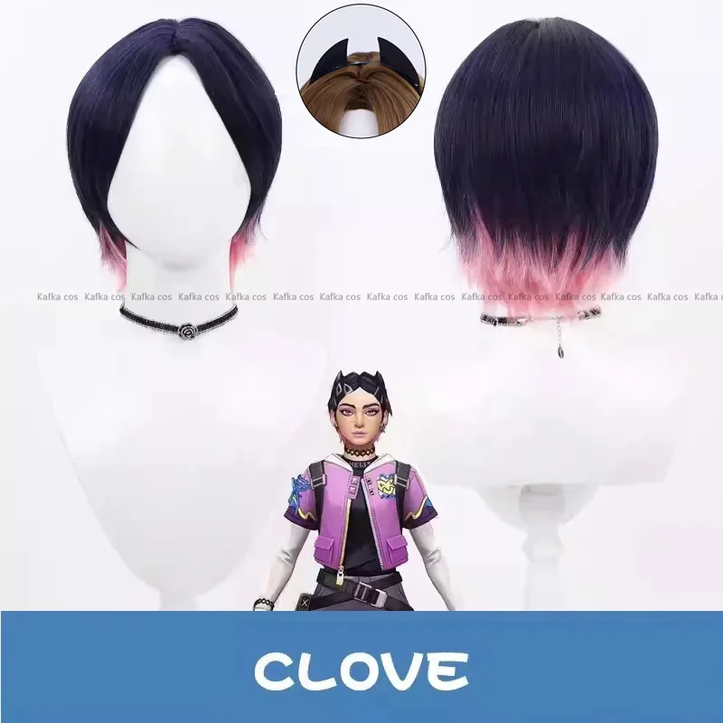 

Game Valorant Hero Clove Cosplay Wig Short Heat Resistant Synthetic Hair Headwear Women Men Halloween Party Role Play Cos Prop