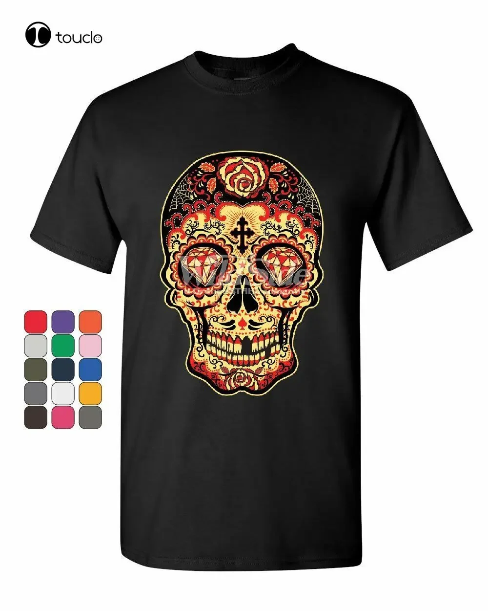 

Day Of The Dead Sugar Skull T-Shirt Gold Calavera Dia De Muertos Mens Tee Shirt t shirts for men
