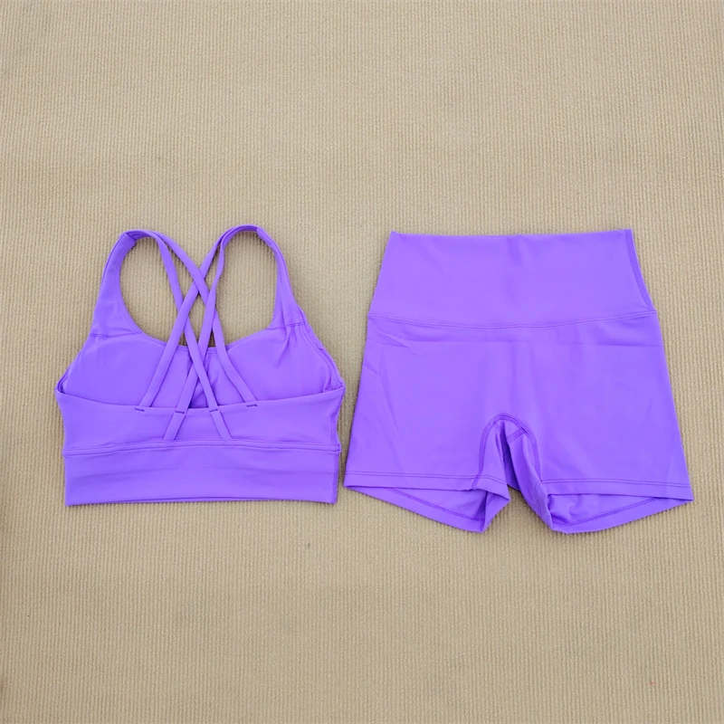 Yoga Roupas Femininas Ginásio Suit 2 Set Shorts Leggings + Sutiã Underwear Suit Correndo Exercício Fitness Wear Elástico Macio Respirável