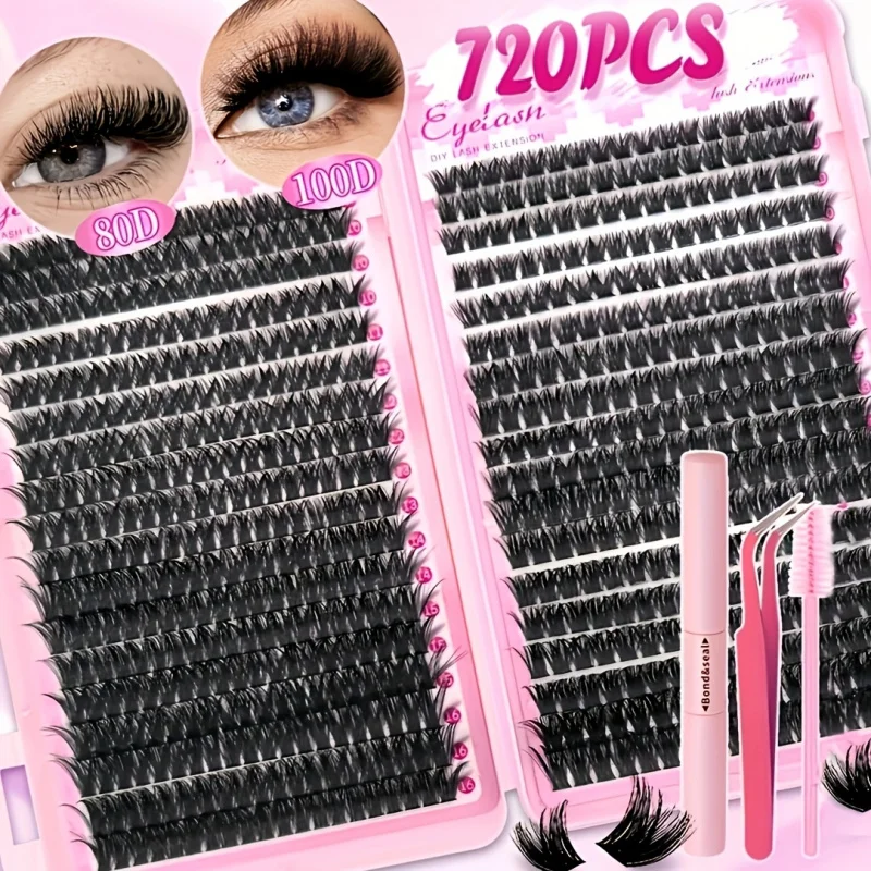 720/320 قطعة من مجموعات الرموش للمكياج، بما في ذلك مواصفات 80D، 100D، ناعمة ومتينة، مناسبة للمبتدئين والاستخدام اليومي