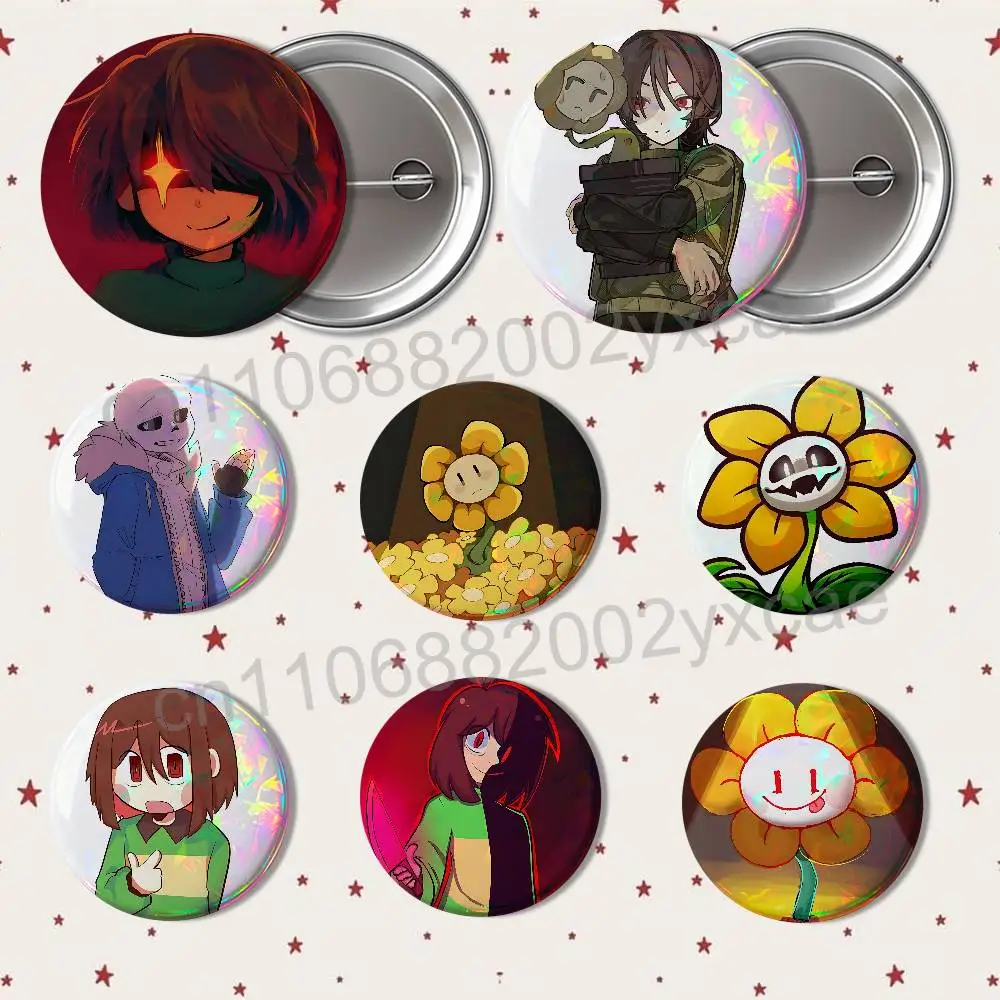 Exquisite Flowey Chara Undertale Sans Round Exquisite Badge Brooches Creative Pins For Clothes Hat Backpack Gift Accessories