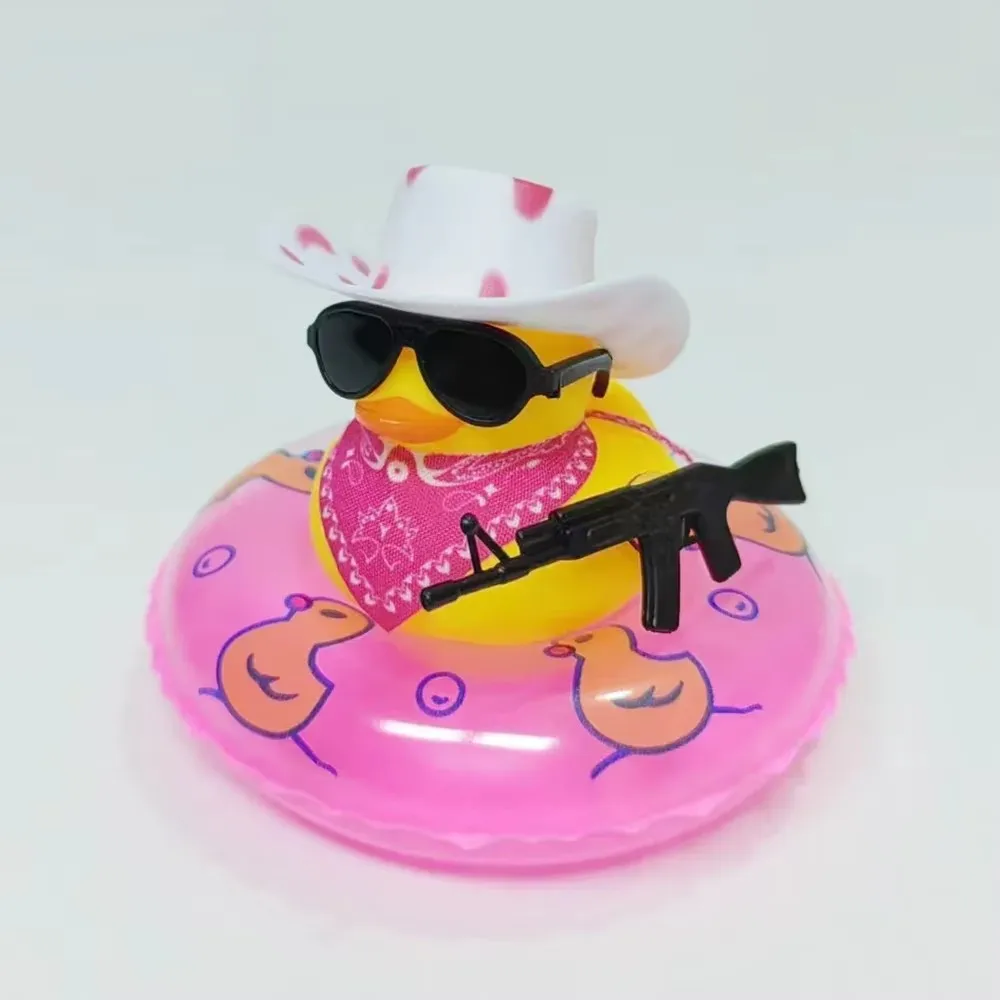 Pink Car Decoration Accesories Rubber Duck Ornament West Cowboy Duck Cool Prop for Car Interior Decoration